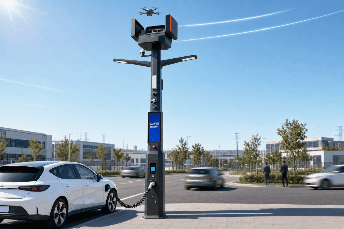 12m Smart Pole with Drone Dock (Sky Hub) - Smart Streetlamp First Design