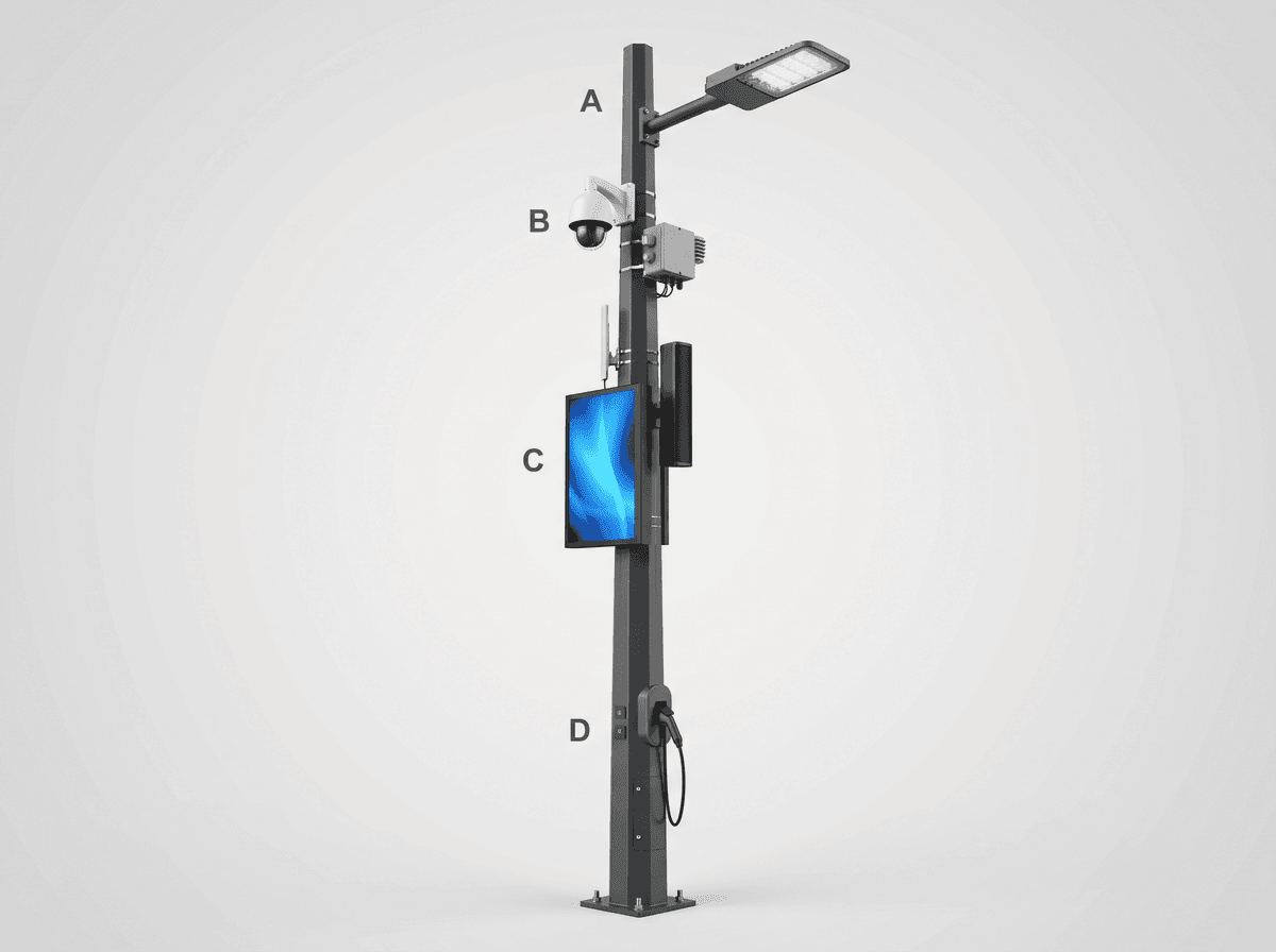 9m Commercial Street 6-in-1 with Display - 120W Smart Pole