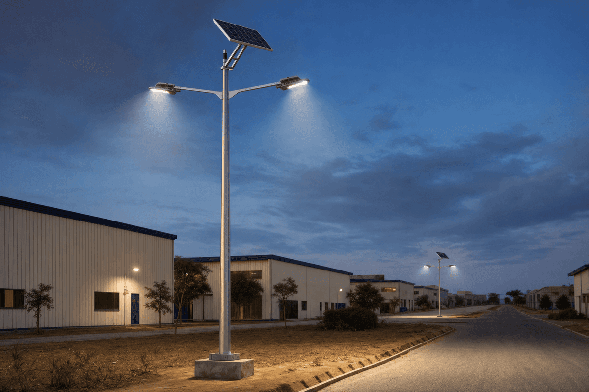 120W Industrial Dual-Arm Split Solar Street Light - 10m Pole