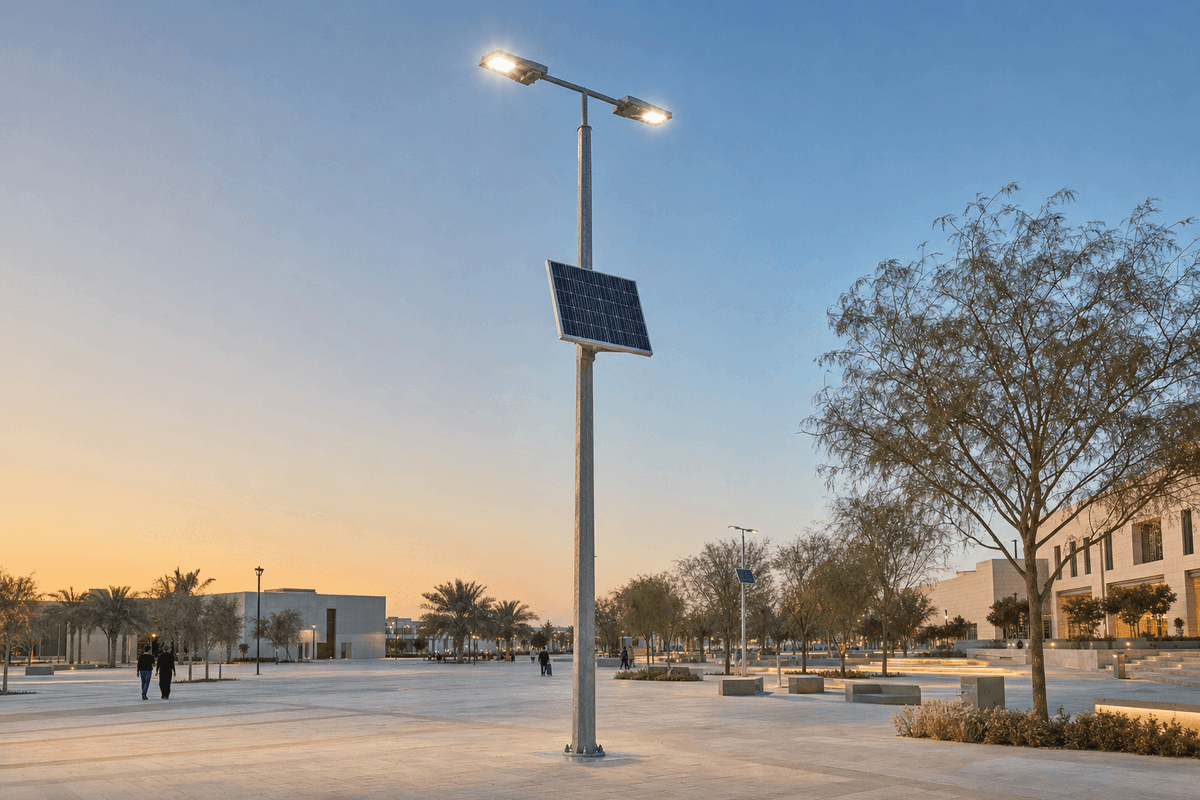 150W Plaza Dual-Head Split High-Mast - 12m Smart Solar Lighting