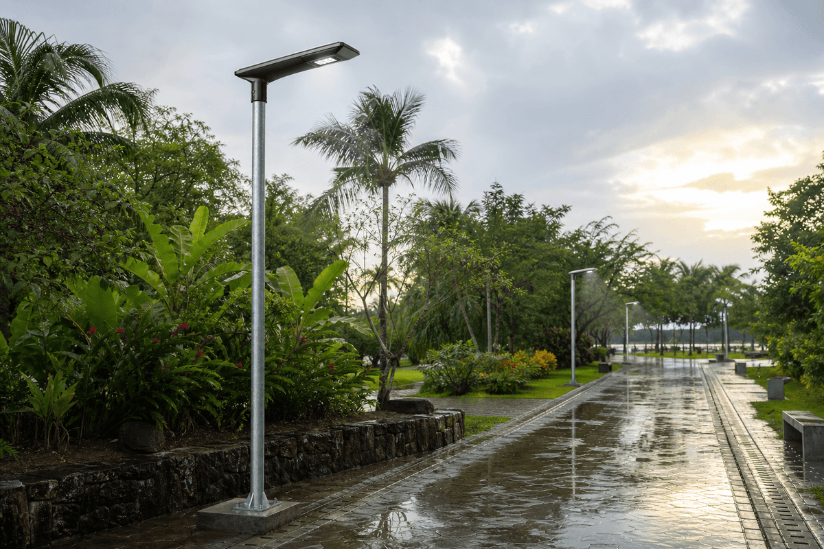 4m Pathway All-in-One 20W Tropical Solar Streetlight - IP67 Monsoon-Ready