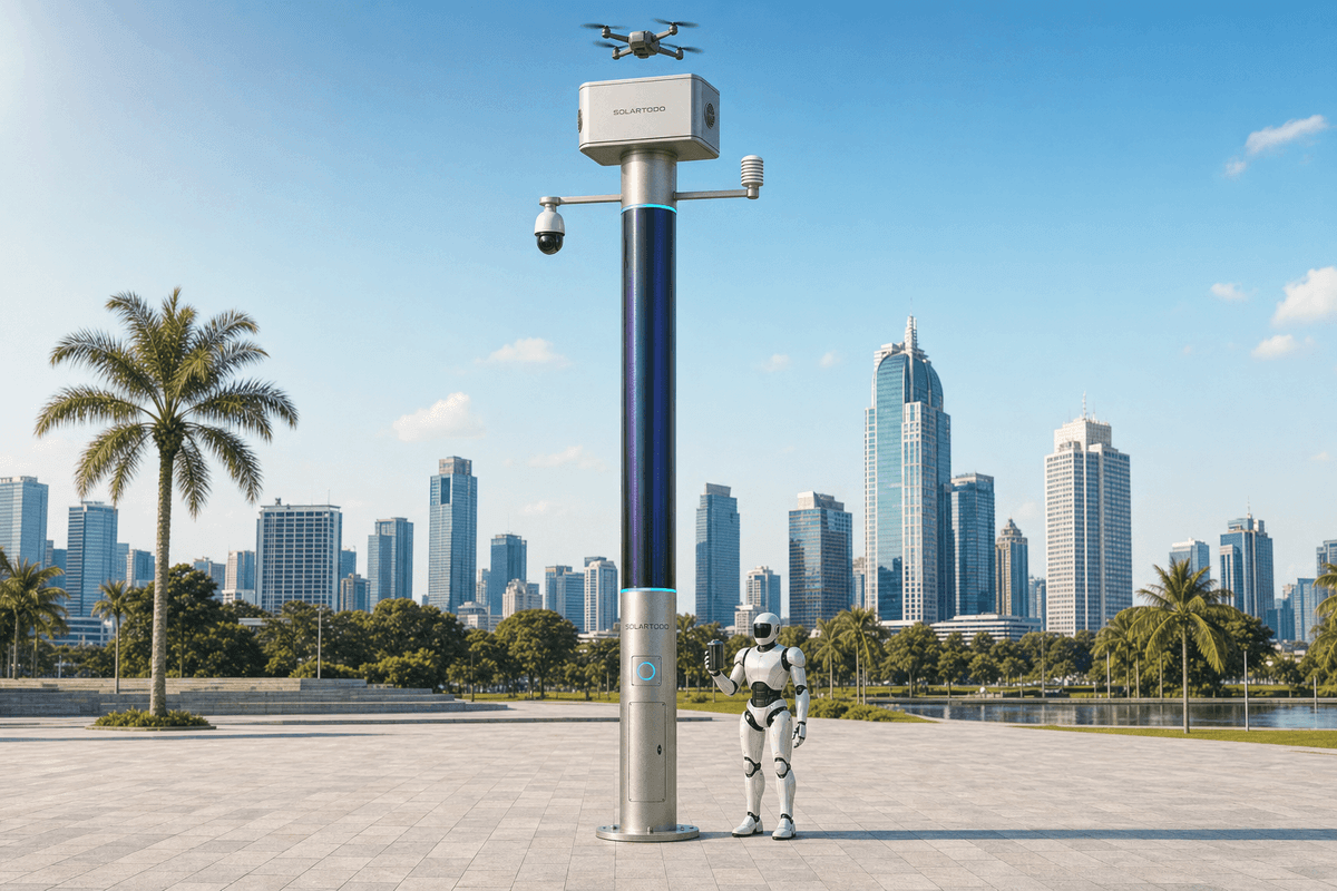 Jakarta floodplain edge security decision: 73-unit SOLARTODO Sentinel City AI Pole configuration