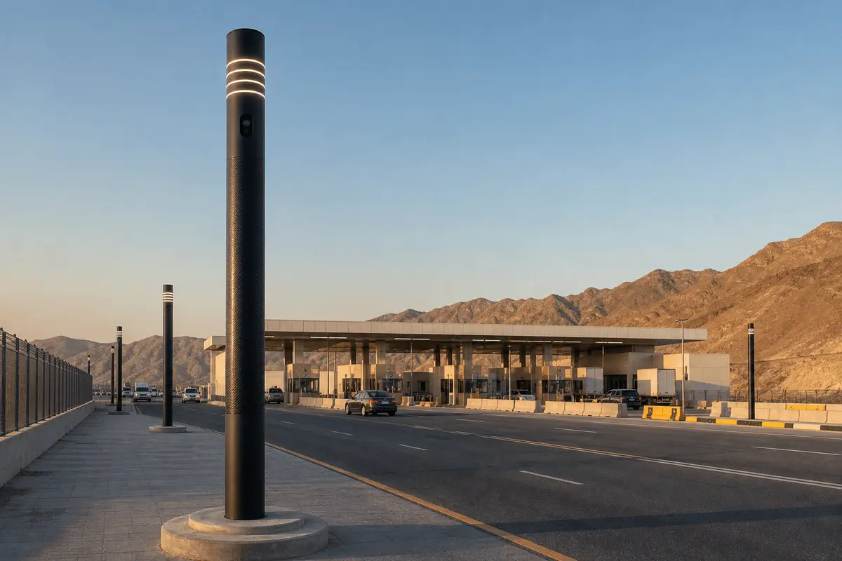 7m Ø400 Cylindrical CIGS Smart Pole - Border Checkpoint deployed in an international application environment