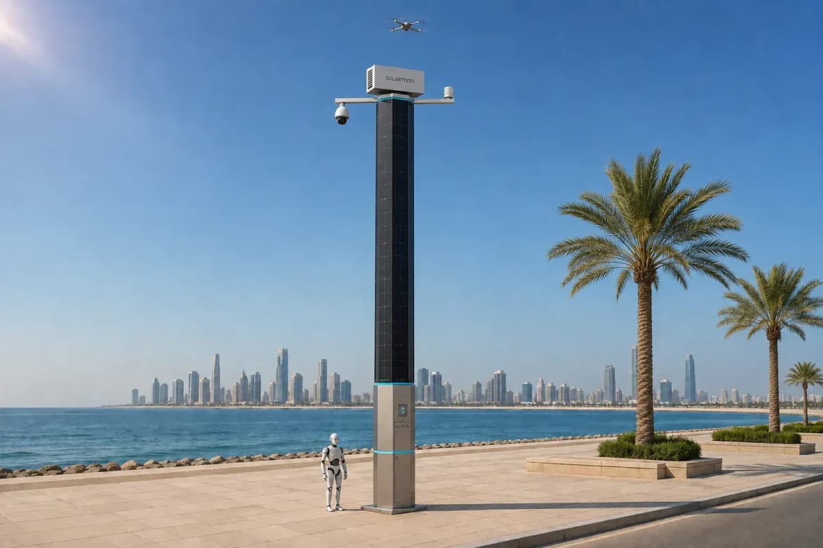 12m Smart Pole with Drone Dock (Sky Hub) - Coastal Seafront deployed in an international application environment