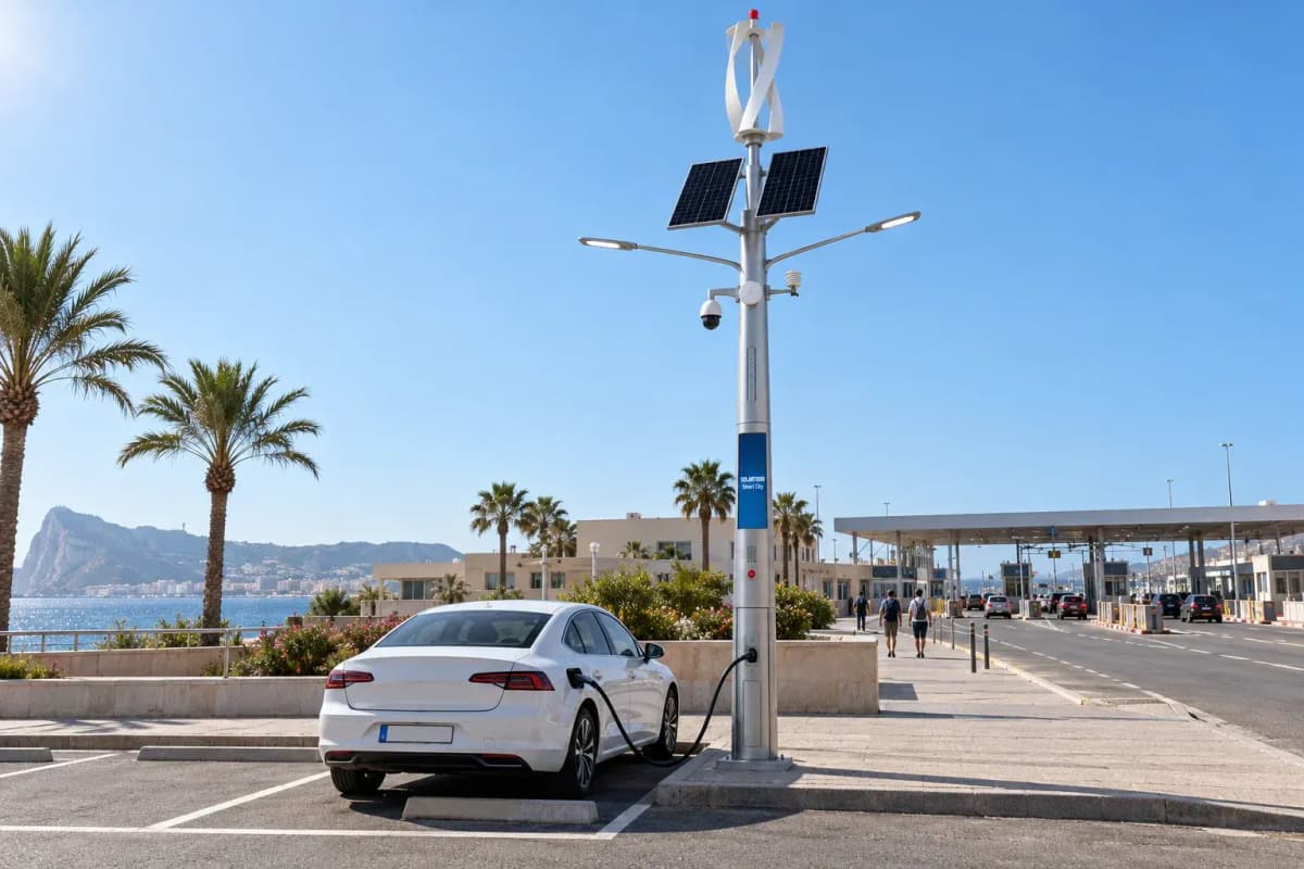 12m Wind-Solar Hybrid Smart Pole - Border Checkpoint deployed in an international application environment