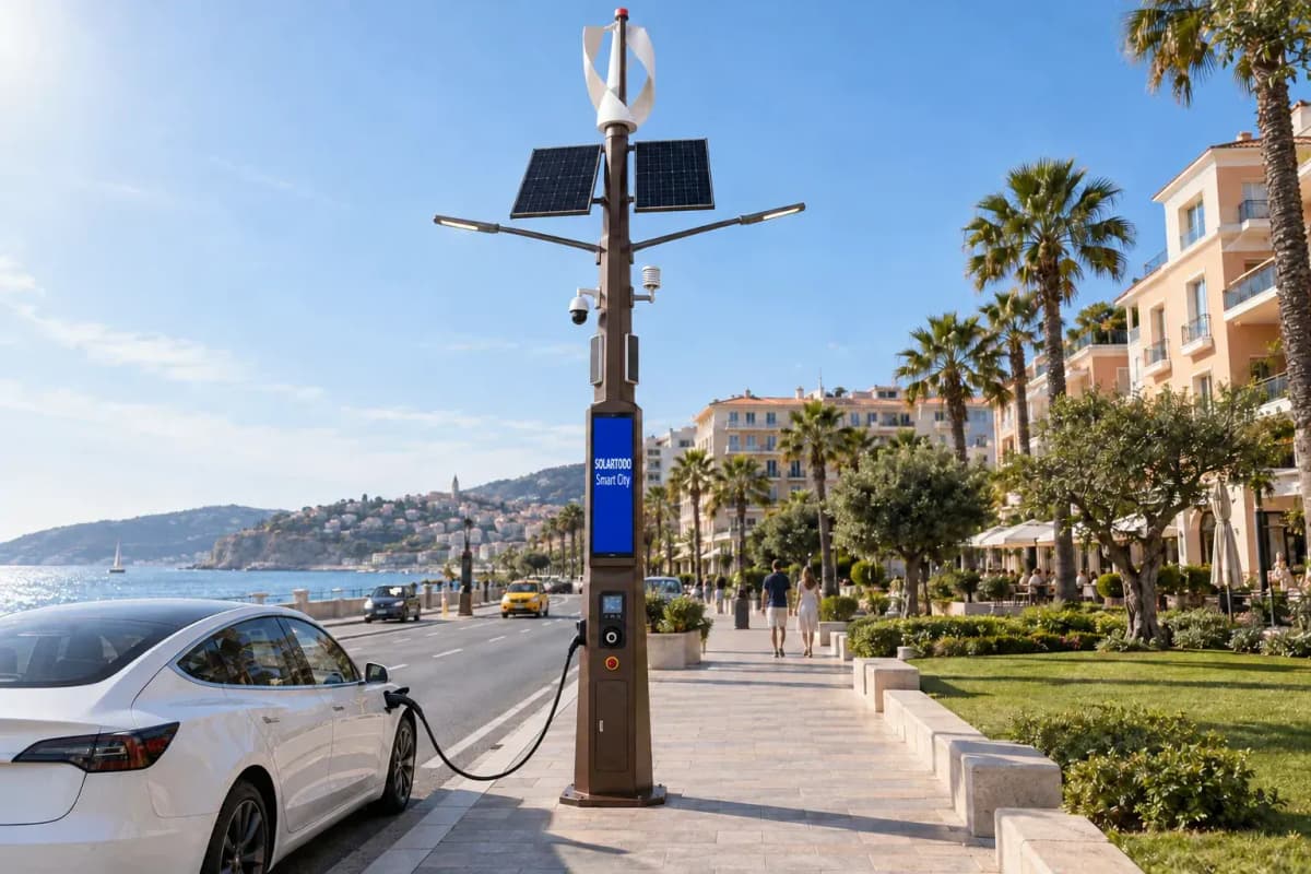14m Wind-Solar Hybrid Smart Pole - Smart Community deployed in an international application environment