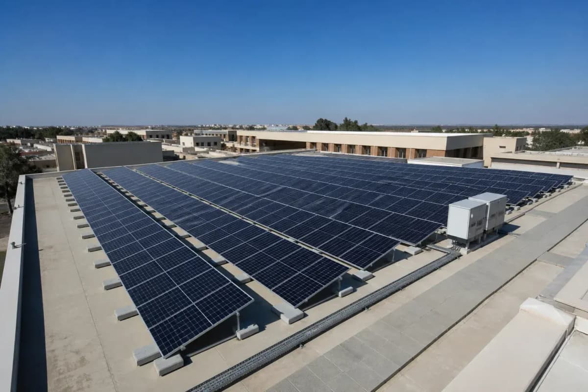 243kW Institutional Rooftop TOPCon Fixed - 20 Degree High-Efficiency PV System deployed in an international application environment