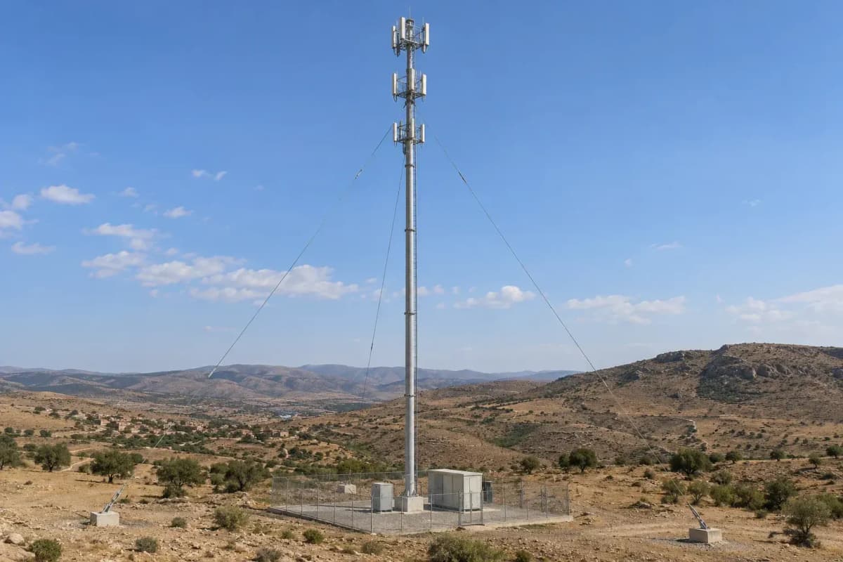 60m Guyed Tower Rural Wide Coverage Flanged - 47 m/s Steel Telecom Mast deployed in an international application environment
