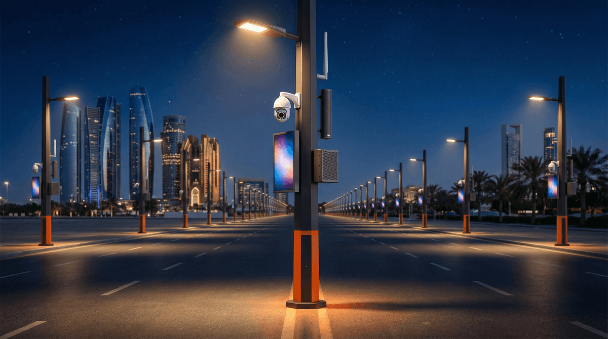 200-Unit Smart Streetlight Deployment in Abu Dhabi Featuring 6m Octagonal Poles, 20m Spacing, and 8-in-1 Environmental Sensing