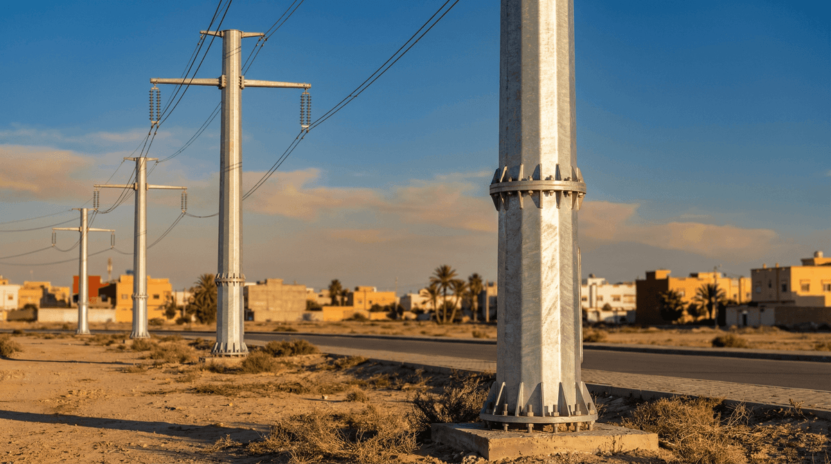 120-Unit 110kV Double-Circuit Power Transmission Tower Deployment in Casablanca, Morocco (25m Tubular Steel Monopoles)