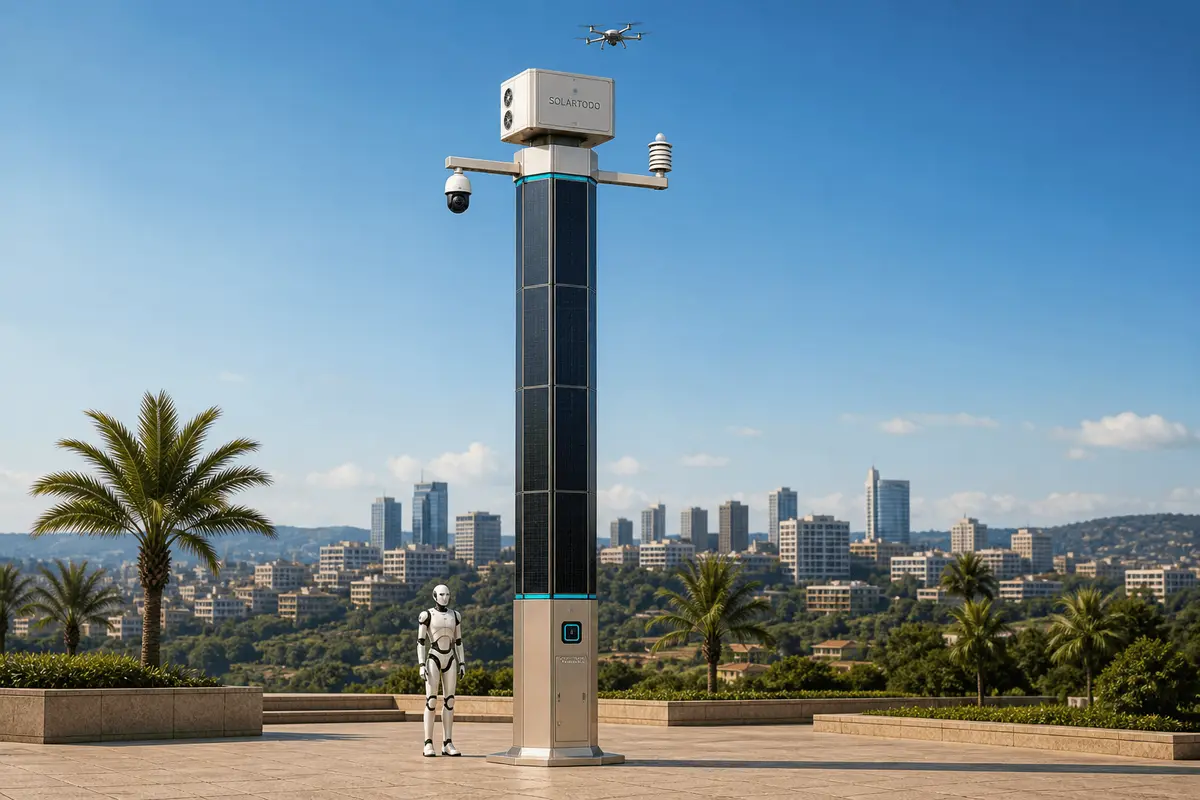 Keeping Kigali's hilly transit corridors observable off-grid: SOLARTODO Sentinel City AI Pole 26-node configuration